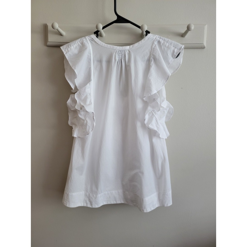 Anthropologie HD In Paris Womens 8 White Cotton Ruffle V-Neck Blouse Top Whimsy - Picture 4 of 9